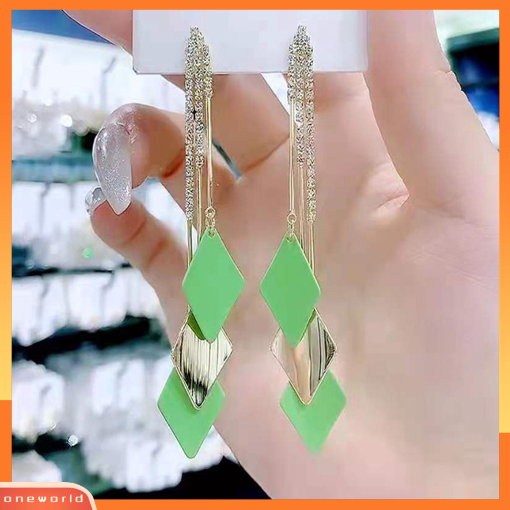 [WOD] 1pasang Anting Wanita Menjuntai Rumbai Berlian Imitasi Geometris Anggun Drop Earrings Untuk Hadiah