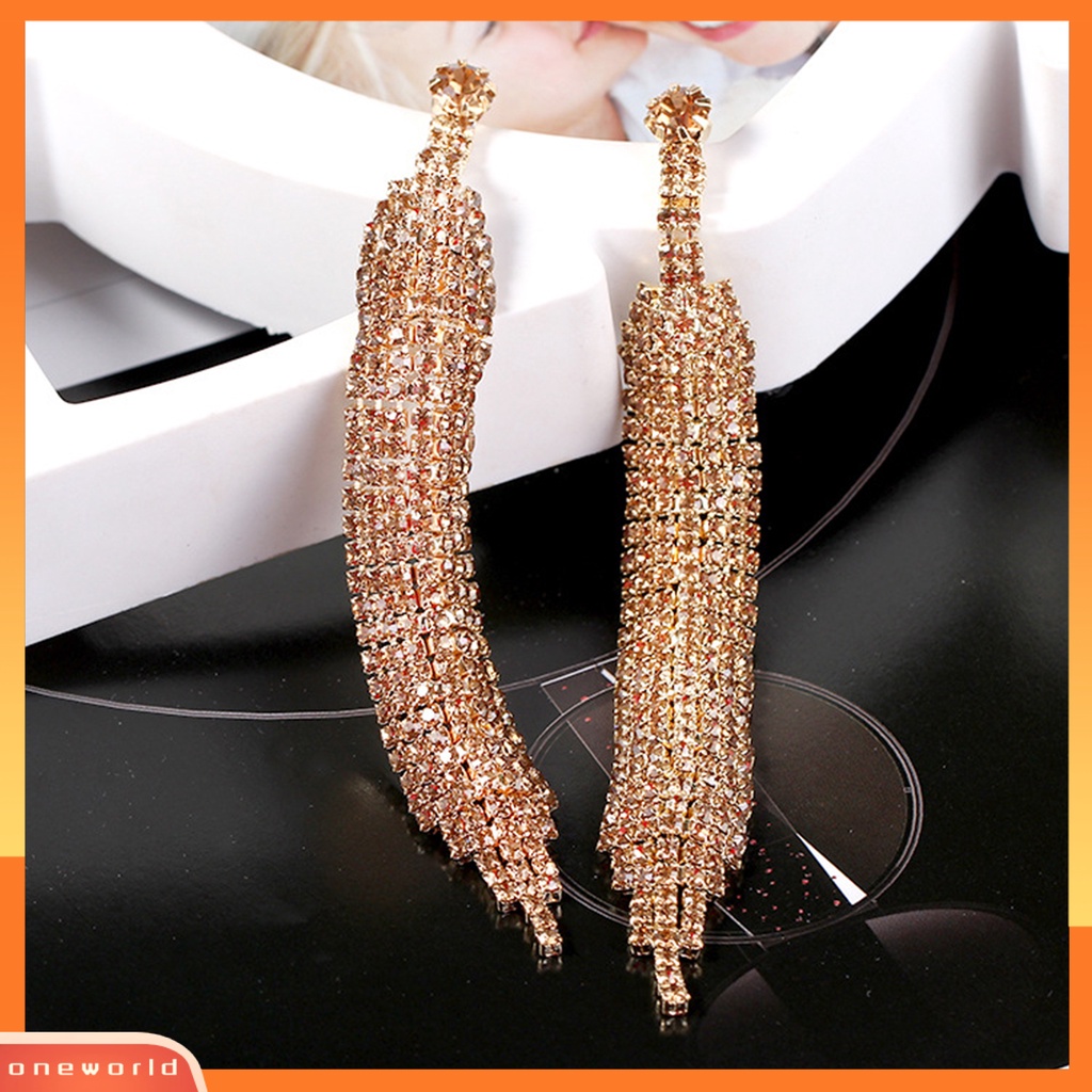 [WOD] Menjuntai Anting Rumbai Panjang Hias Temperamen Mewah Perhiasan Hadiah Aksesori Fashion Wanita Berlian Imitasi Mengkilap Pesta Drop Earrings Untuk Pacaran