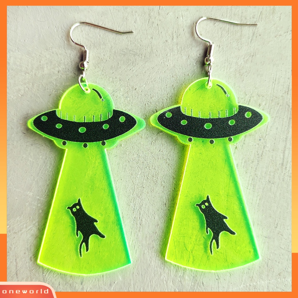 [WOD] 1pasang Anting Halloween Neon Meriah Geometris Pesta Halloween Tengkorak Mengerikan UFO Penyihir Drop Anting Berdandan Perhiasan Hadiah Untuk Festival Hantu