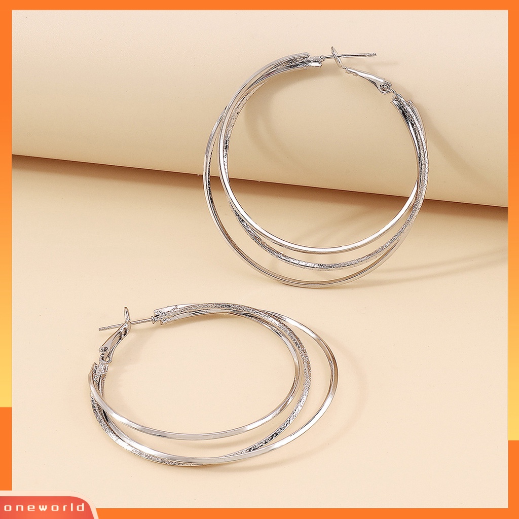 [WOD] 1pasang Anting Hoop Berlebihan Lingkaran Besar Multilayer Geometris Halus Dekorasi Hadiah Wanita Triple Ring Drop Earrings Aksesoris Fashion Perjamuan