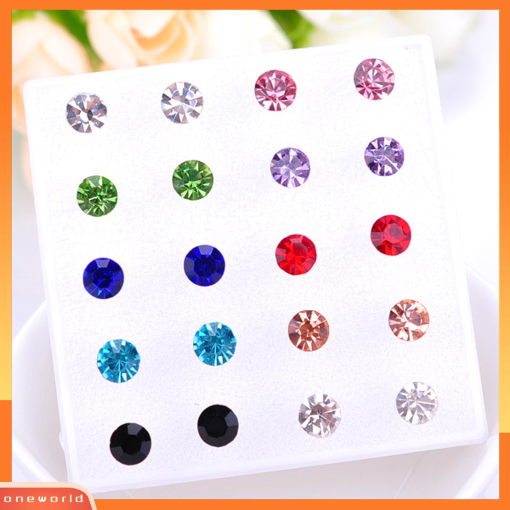 [WOD] 20pasang Wanita Ear Studs Set Shiny Cubic Zirconia Indah Ringkas Bersinar Multi-Warna Hias Stainless Tidak Bahaya Zirconia Women Earrings Set Untuk Pakaian Sehari-Hari