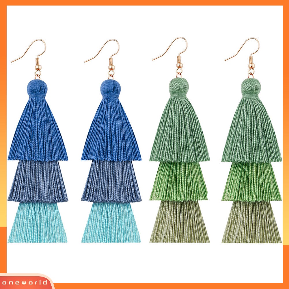 [WOD] Bohemian Wanita Panjang Rumbai Fringe Multilayer Menjuntai Kait Anting Perhiasan Hadiah