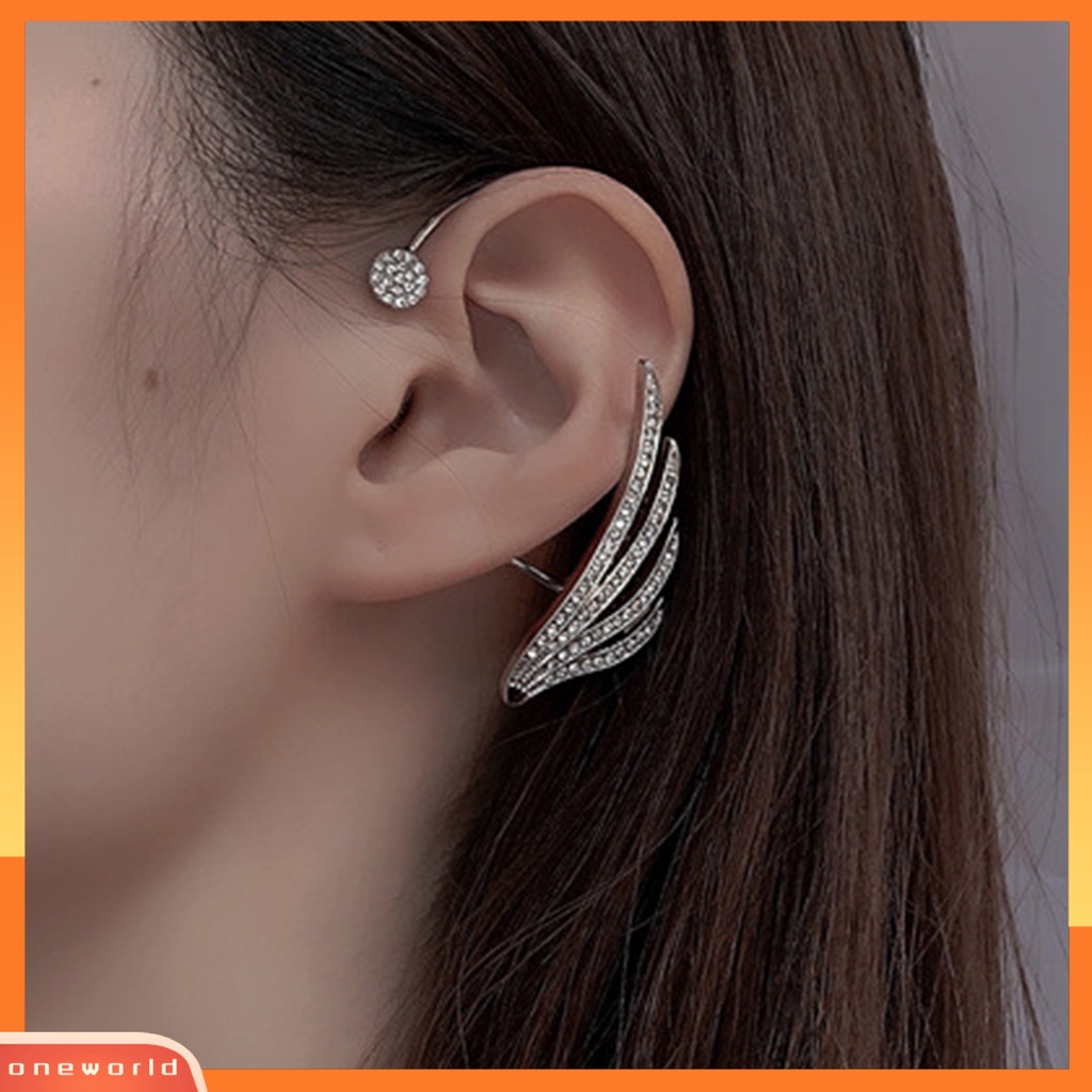 [WOD] Lady Klip Telinga Bentuk Sayap Berlian Imitasi Hias Supper Shiny Individu Arc Women Earrings Untuk Prom