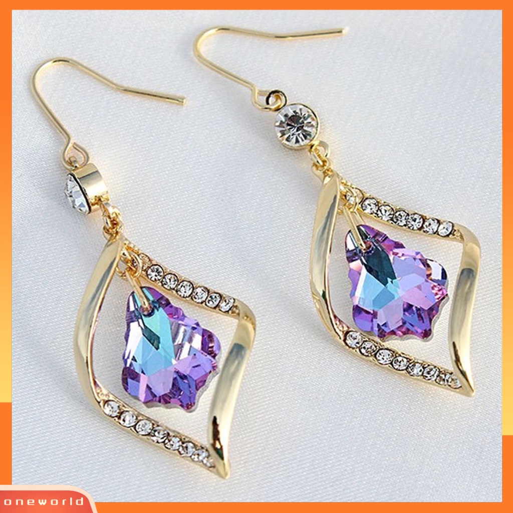 [WOD] 1pasang Anting Lady Menjuntai Bentuk Belah Ketupat Berlian Imitasi Mengkilap Indah Drop Earrings Untuk Hadiah