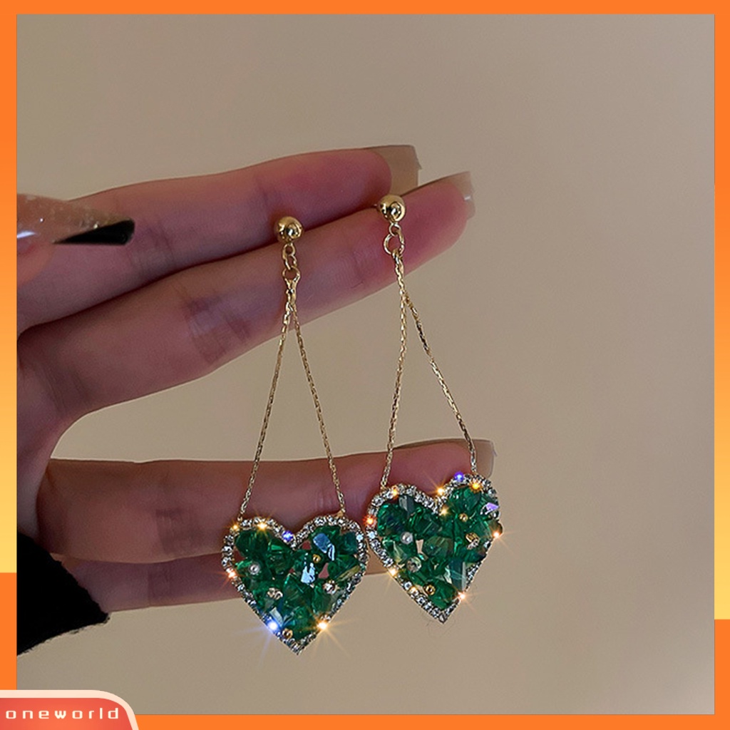 [WOD] 1pasang Anting Wanita Bentuk Hati Kristal Imitasi Tahan Lama Shiny Drop Earrings Untuk Hadiah