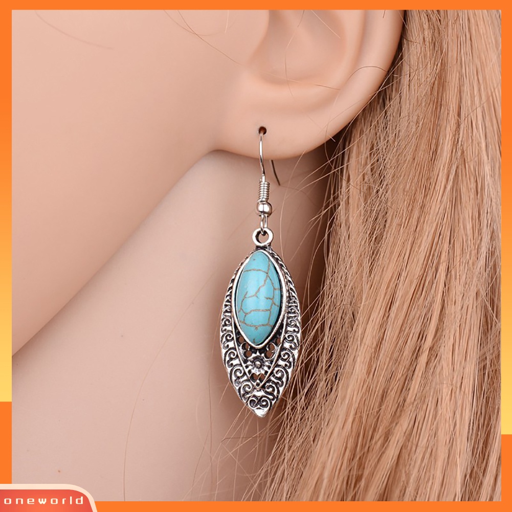 [WOD] Bohemian Hias Artificial Turquoise Kerawang Ukir Drop Menjuntai Anting Kait