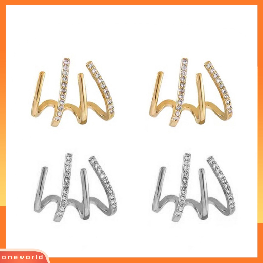 [WOD] 1pasang Anting Tusuk Empat Cakar Baris Berlian Imitasi Perhiasan Fashion Penampilan Gaya Korea Stud Telinga Manset Untuk Pakaian Sehari-Hari