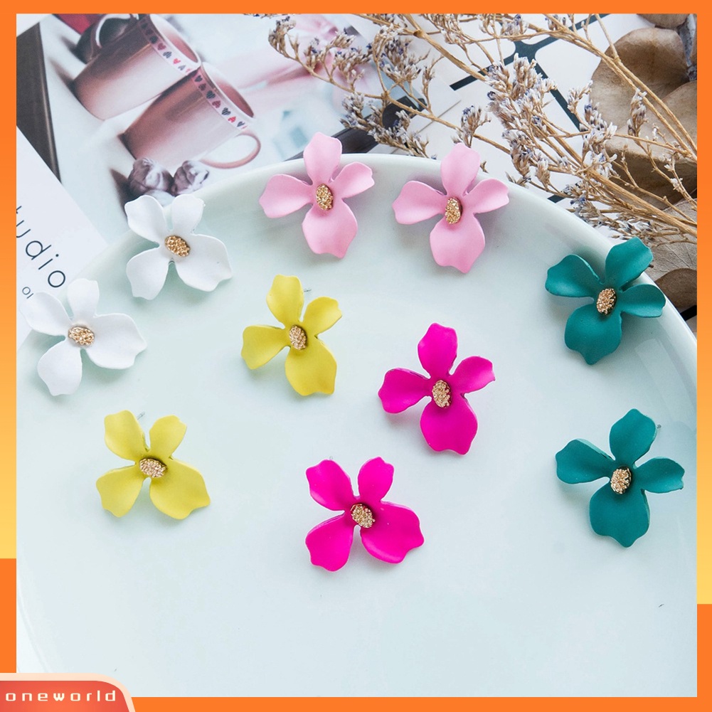 [WOD] Wanita Fashion Manis Asimetris Lukisan Bunga Telinga Studs Earrings Perhiasan Hadiah