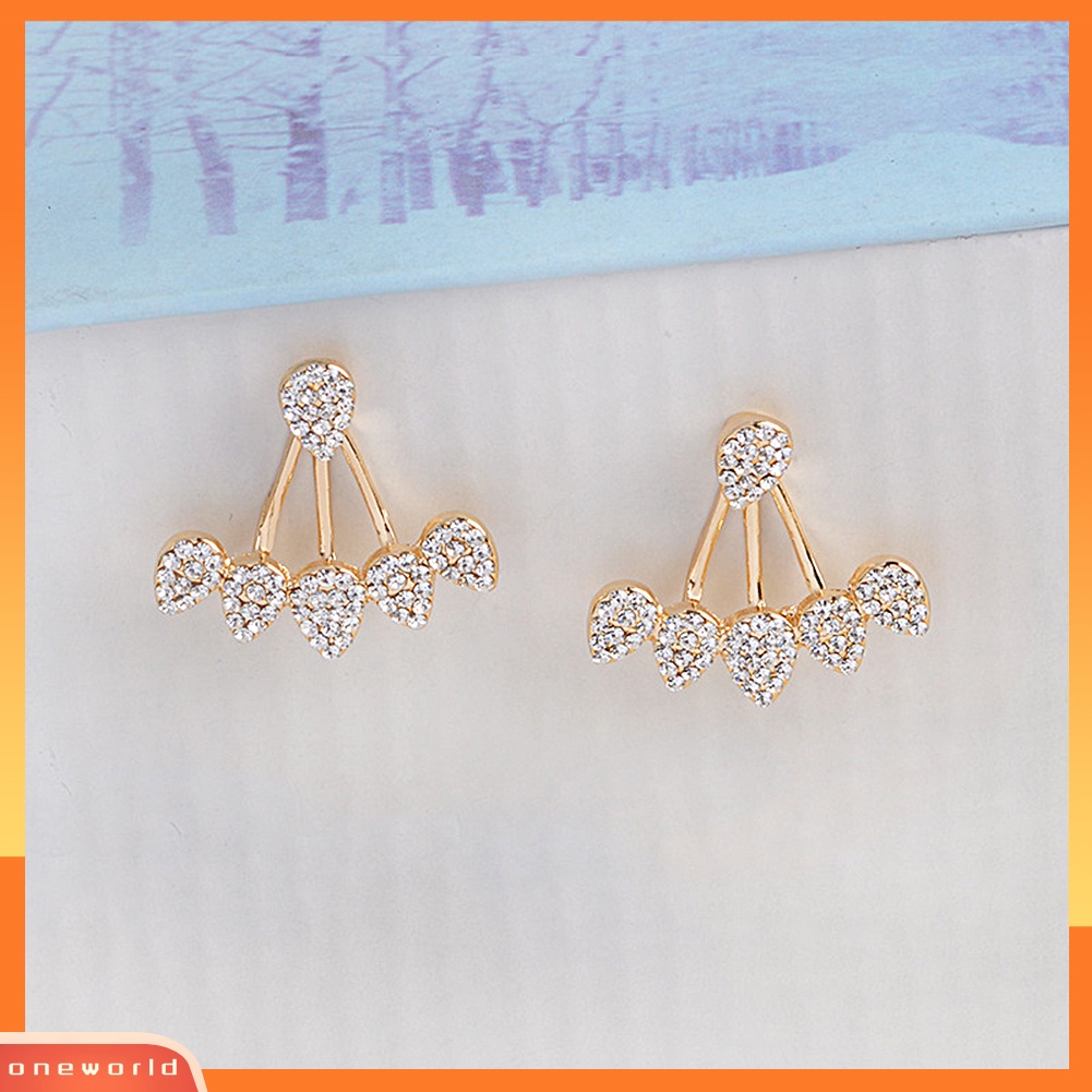 [WOD] Wanita Chic Tetesan Air Berlian Imitasi Depan Belakang Telinga Jaket Tindik Stud Earrings