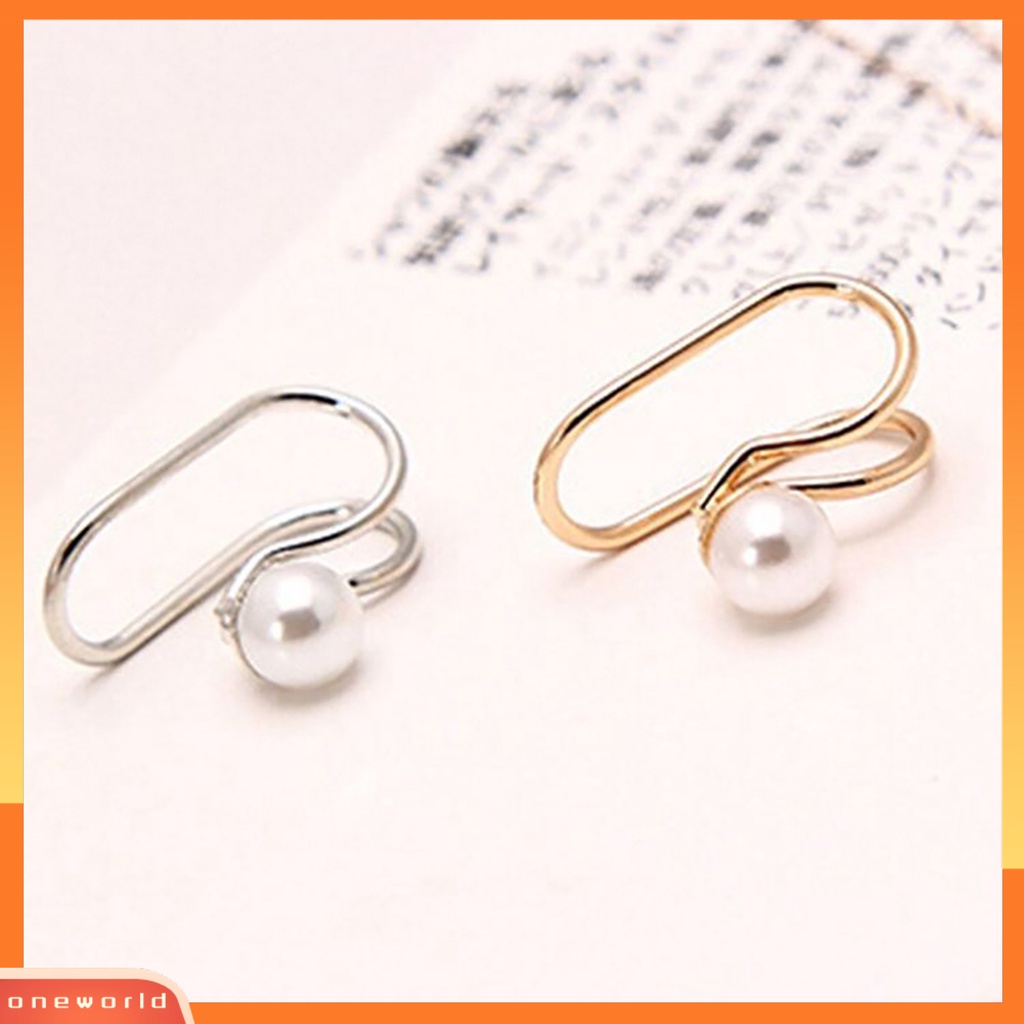 [WOD] 1pc Wanita U Tipe Cubic Zirconia Mutiara Imitasi Non Piercing Ear Cuff Clip Earring Untuk Pesta