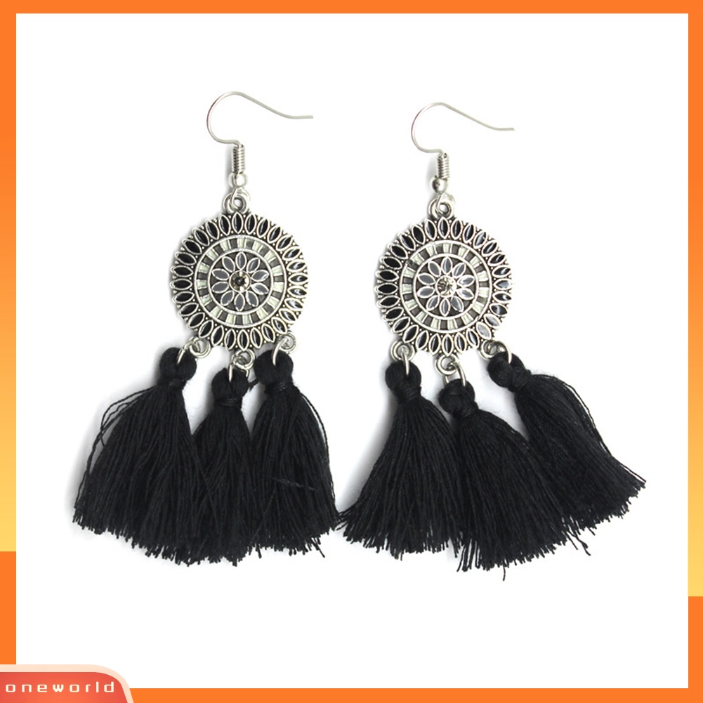 [WOD] Boho Bunga Matahari Rumbai Panjang Menjuntai Statement Earrings Ear Hook Wanita Perhiasan