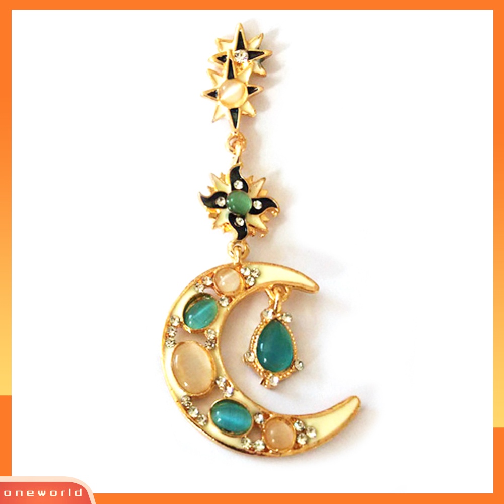 [WOD] Fashion Wanita Berlian Imitasi Bintang Matahari Bulan Pesona Menjuntai Panjang Tidak Teratur Stud Earrings