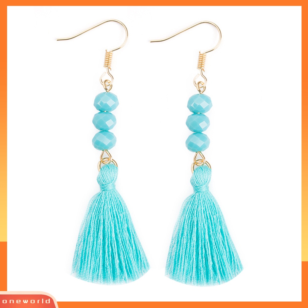 [WOD] Bohemian Manik Akrilik Wanita Gadis Rumbai Kait Anting Panjang Menjuntai Perhiasan Pesta