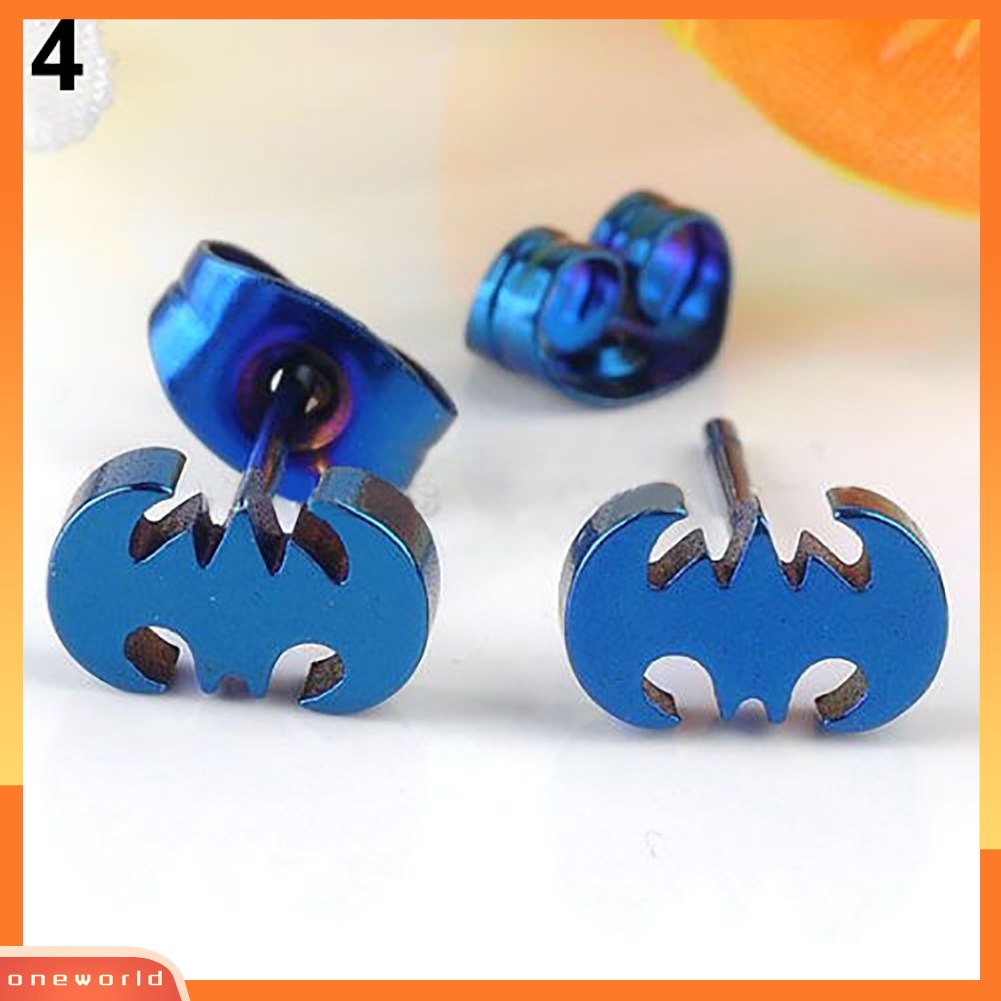 [WOD] Pria Wanita Punk Kelelawar Stainless Steel Srew Kembali Telinga Stud Anting Telinga Perhiasan