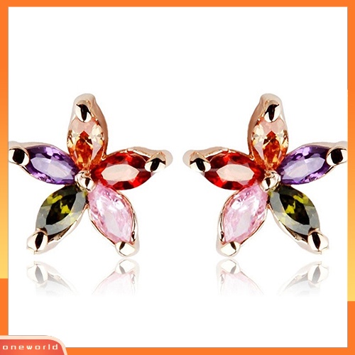 [WOD] Fashion Wanita Cantik Multicolor Zirkon Bunga Telinga Studs Earrings Perhiasan