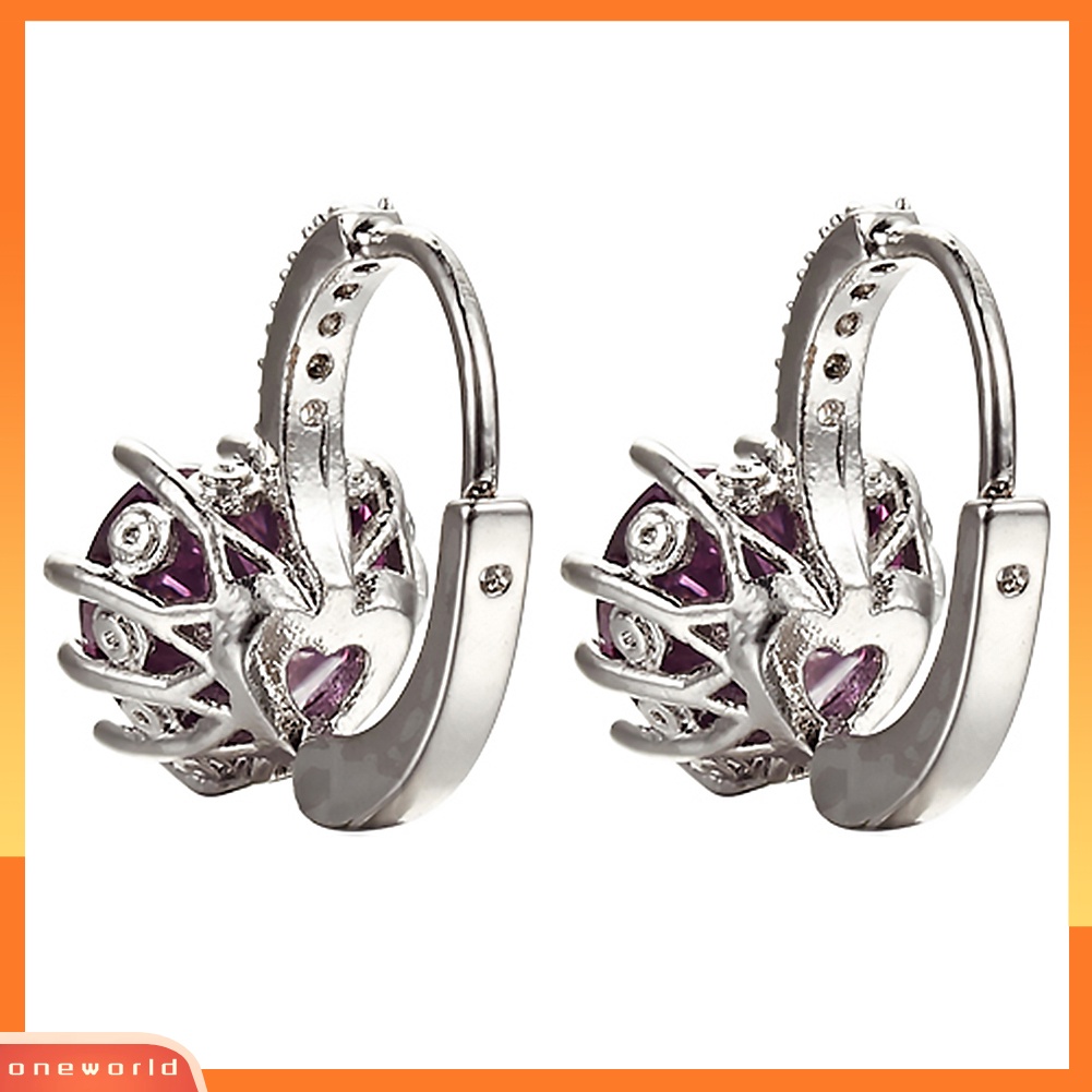 [WOD] Wanita Elegan Ungu Bentuk Hati Berlian Imitasi Berlapis Emas Leverback Hoop Earrings