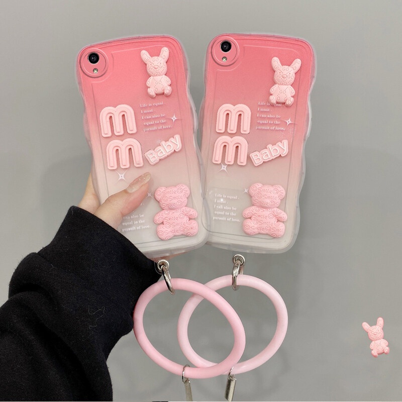 Andyh Desain Baru Untuk Vivo Y1S Y91C Case 3D Cute Bear+ Gelang Warna Solid Fashion Premium Gradien Lembut Casing Ponsel Silikon Shockproof Casing Pelindung Penutup Belakang