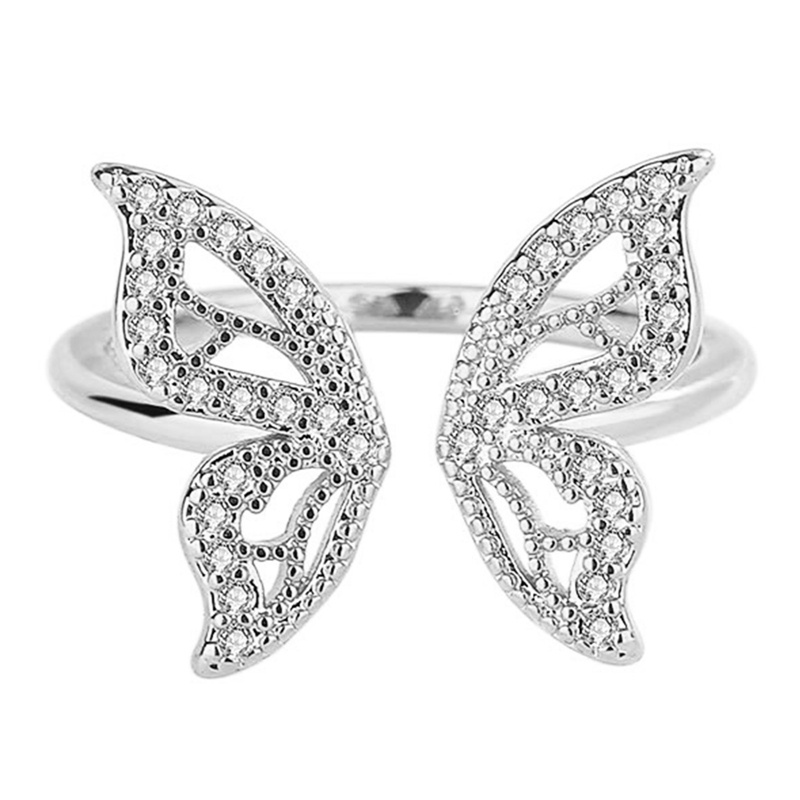 Korea Emas Berongga Kupu-Kupu Kubik Zirkon Tembaga Cincin Untuk Wanita Adjustable Terbuka Desain Pave Zirkon Butterfly Ring Pernikahan Perhiasan Hadiah