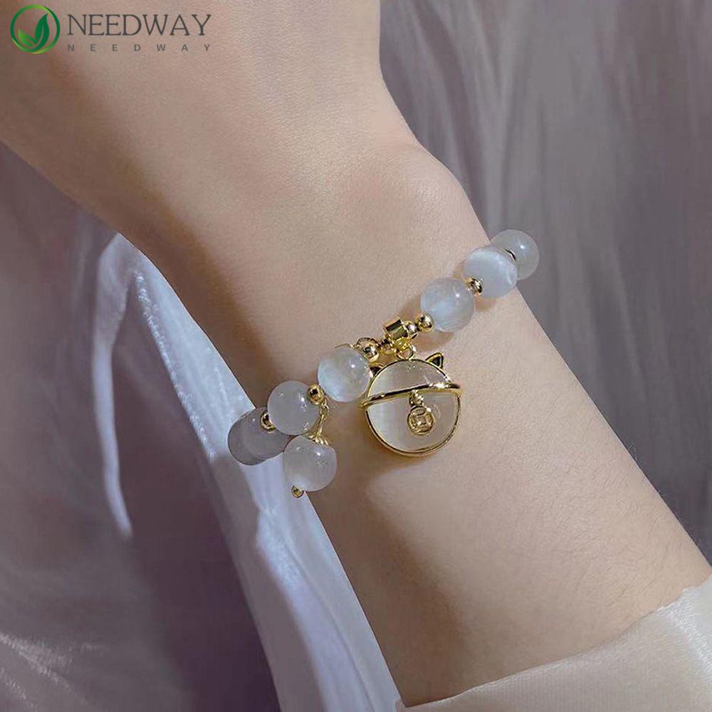 Needway Gelang Hati Peri Elegan Liontin Lucu Mata Kucing Batu Baroque Fashion Perhiasan