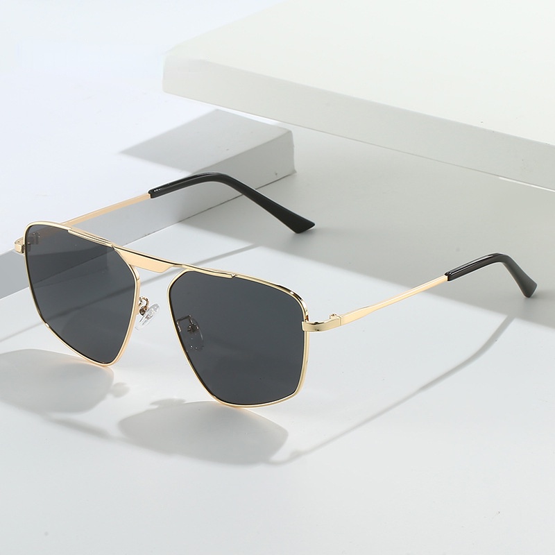 (YUZHU) Logam Oversized Frame Kacamata Poligonal Untuk Wanita Retro Fashion Aviator Kerai Sunglasses