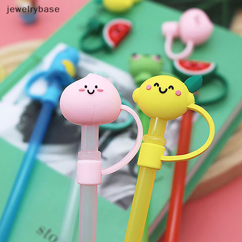 [jewelrybase] Silikon Sealing Straw Plug Reusable Minum Tutup Debu Kartun Colokan Tips Cover Suit Dapur Cangkir DIY Aksesoris Grosir Butik