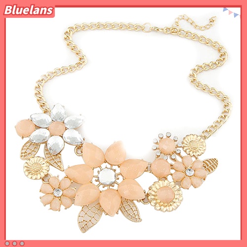 [BLS] Fashion Wanita Resin Bunga Rantai Liontin Choker Bib Statement Collar Necklace