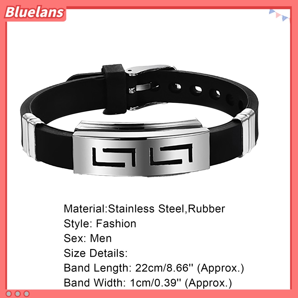 [BLS] Pria Fashion Punk Karet Stainless Steel Gelang Gesper Cuff Bangle Gelang Perhiasan Untuk Pesta