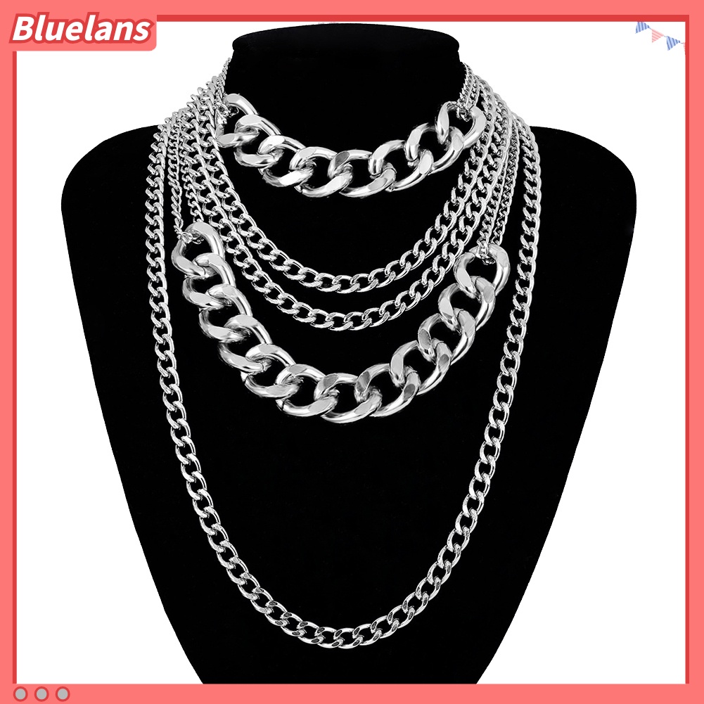 [BLS] Punk Wanita Multi-layer Curb Rantai Pernyataan Kalung Batu Hip-hop Perhiasan Hadiah