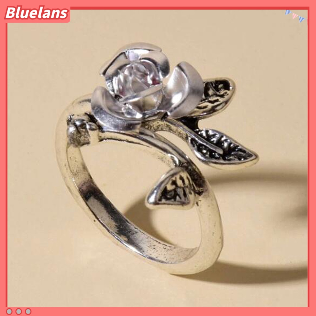 [BLS] Cincin Tunangan Two-tone Tembaga Tipis Wanita Bunga Mawar Daun Cincin Perhiasan Aksesoris