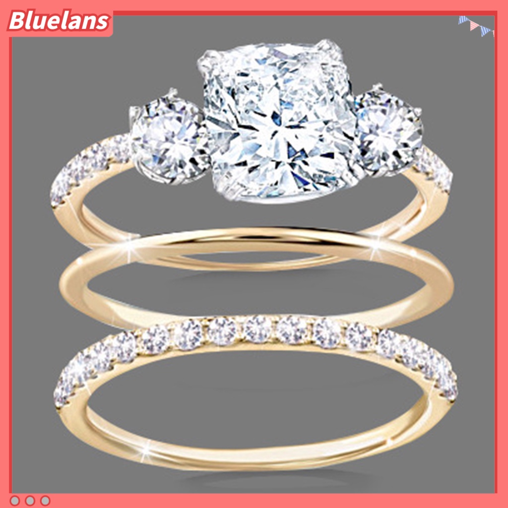 [BLS] 3pcs /Set Cincin Berlian Imitasi Inlay Tahan Aus Paduan Wanita Finger Band Untuk Pernikahan