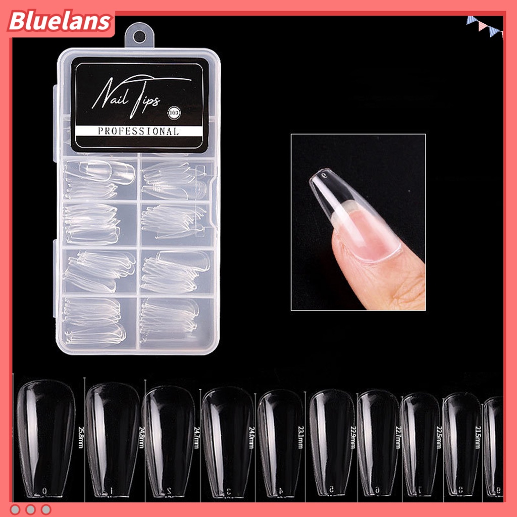 [BLM] 100pcs /Box Kuku Palsu Seamless Reusable Transparan Penutup Kuku Palsu Fashion Untuk Perempuan