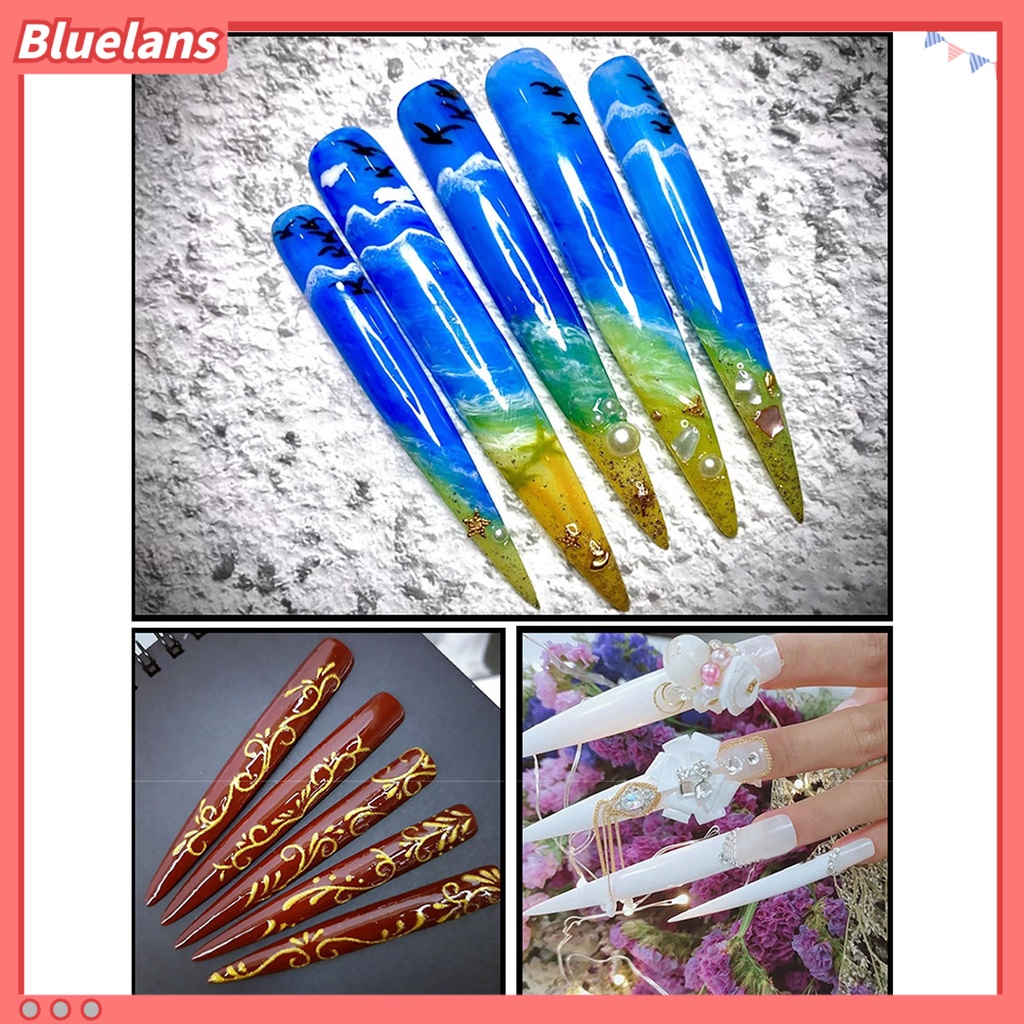 [BLM] 10pcs /Set Tip Kuku Super Panjang Bentuk V Ultra Tipis Jari Manicure DIY Tips Untuk Salon