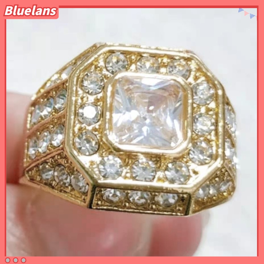 [BLS] Pria Cincin Cubic Zirconia Hip Hop Perhiasan Berkilau Fashion Penampilan Pernikahan Band Ring Untuk Pernikahan