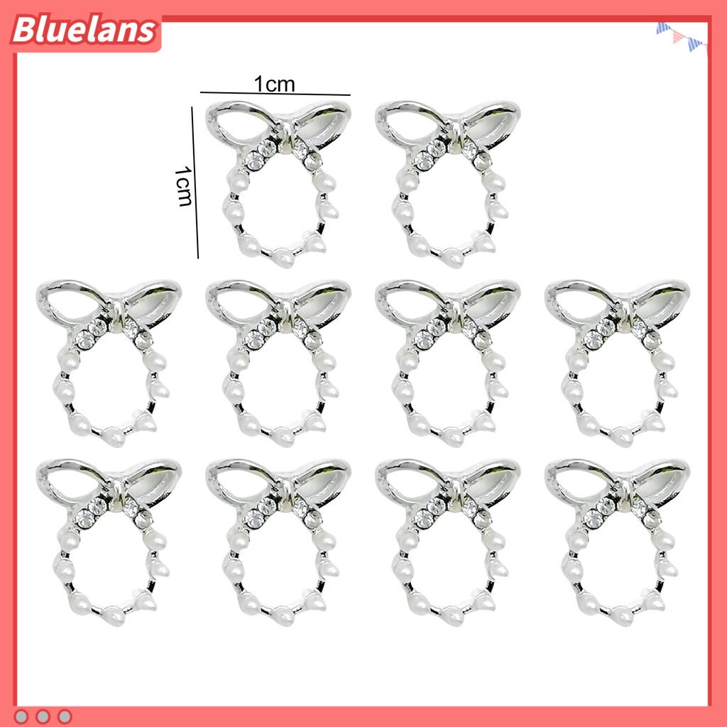 [BLM] 10pcs Ornamen Kuku Efek Visual Mengkilap Tahan Luntur Warna Cerah Tahan Karat Aplikasi Lebar Hias Alloy DIY Gaya Bow-knot Metal 3D Hiasan Kuku Untuk Salon Kuku