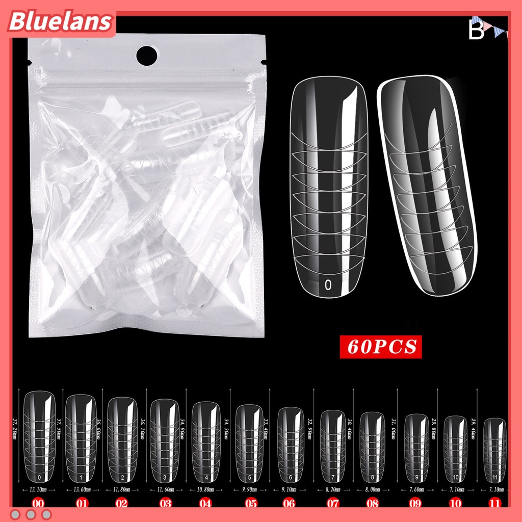 [BLM] 60pcs Kuku Palsu Bangunan Cepat Dapat Dilepas Tidak Berbahaya Bebas Alergi Ultra-Tipis Memperpanjang Kuku Plastik Transparan Nail Mold Tips Desain Manicure Untuk Salon Kuku