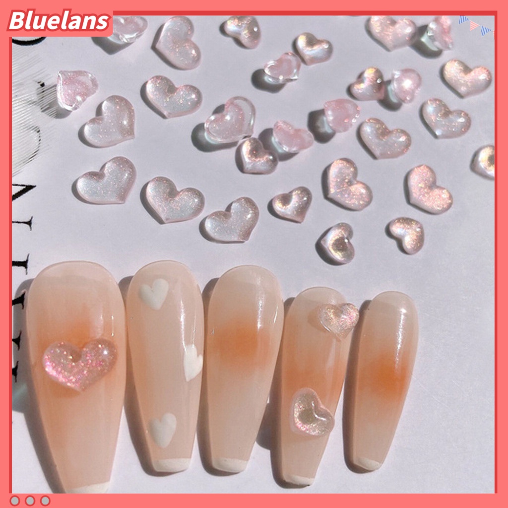 [BLM] 100pcs/bag Nail Art Decor Flatback Tiga Dimensi Mix Size Halus Flash DIY Mini Bentuk Hati Berlian Imitasi Pesona Kuku Salon Pasokan