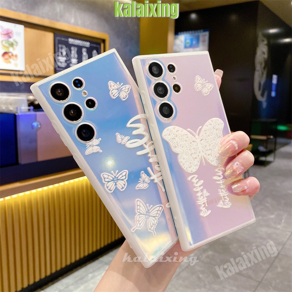 Casing Ponsel Kupu-Kupu Laser Untuk Galaxy Samsung S21 Plus S22/S23/Ultra Plus Dengan Braket Teleskopik Penutup Belakang Lembut