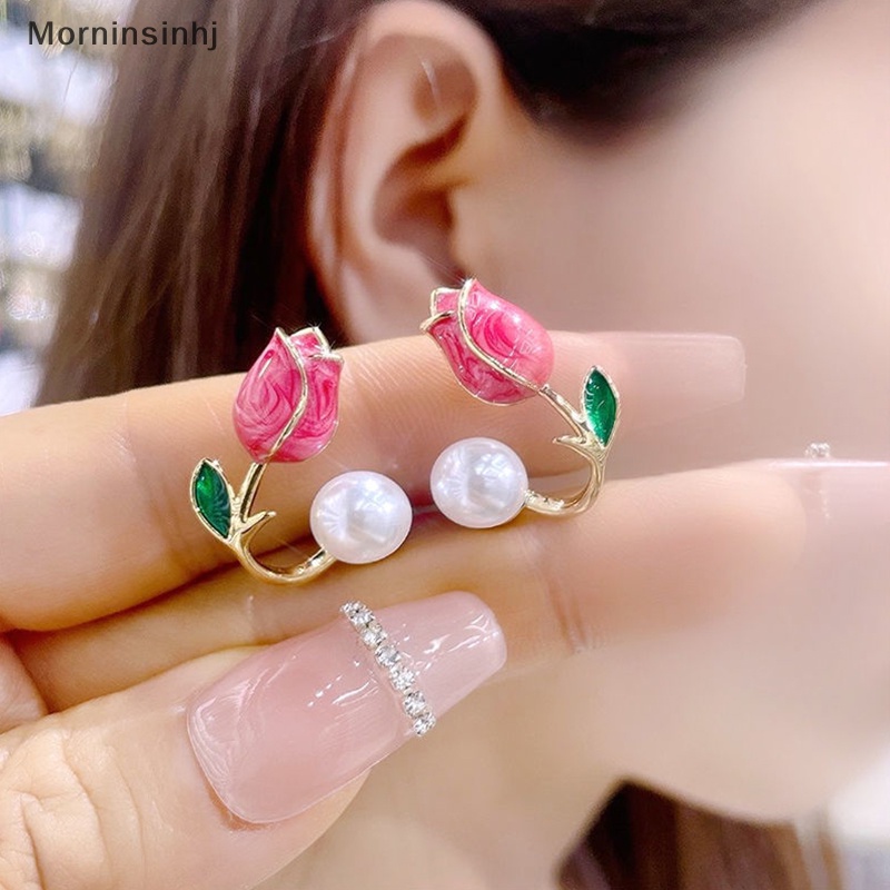 Mornin Anting Tusuk Mutiara Imitasi Tulip Ringan Korea Untuk Wanita Dua Cara Memakai Ear Studs Untuk Perempuan Perhiasan Pesta Harian id