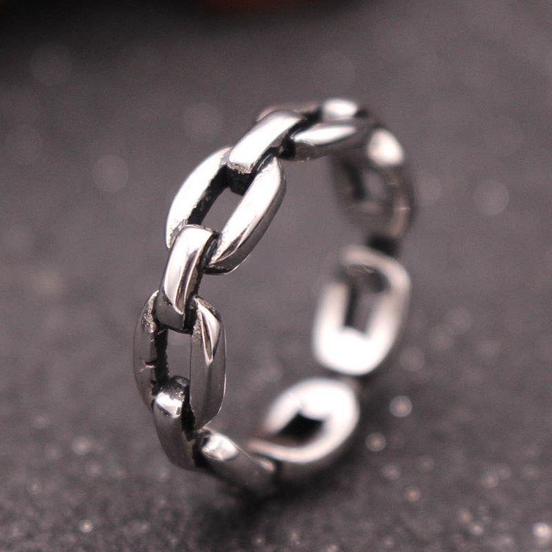 Pria Perak Cincin Baja Titanium Rantai Pesona Perhiasan Jari