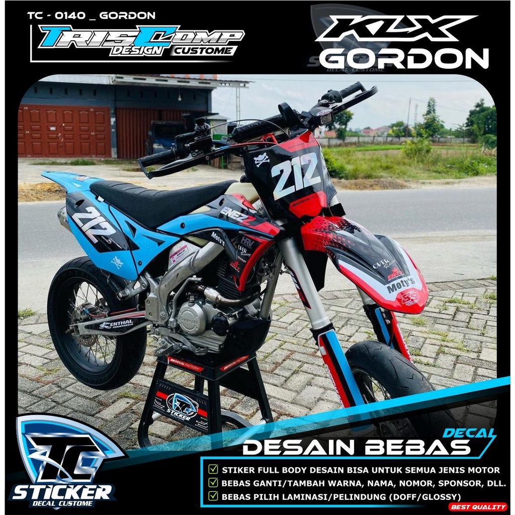 DECAL KIT KLX COVER GORDON (PREMIUM GLOSSY KOMBINASI NUMBER HOLOGRAM) - Decal Stiker KLX GORDON Komb