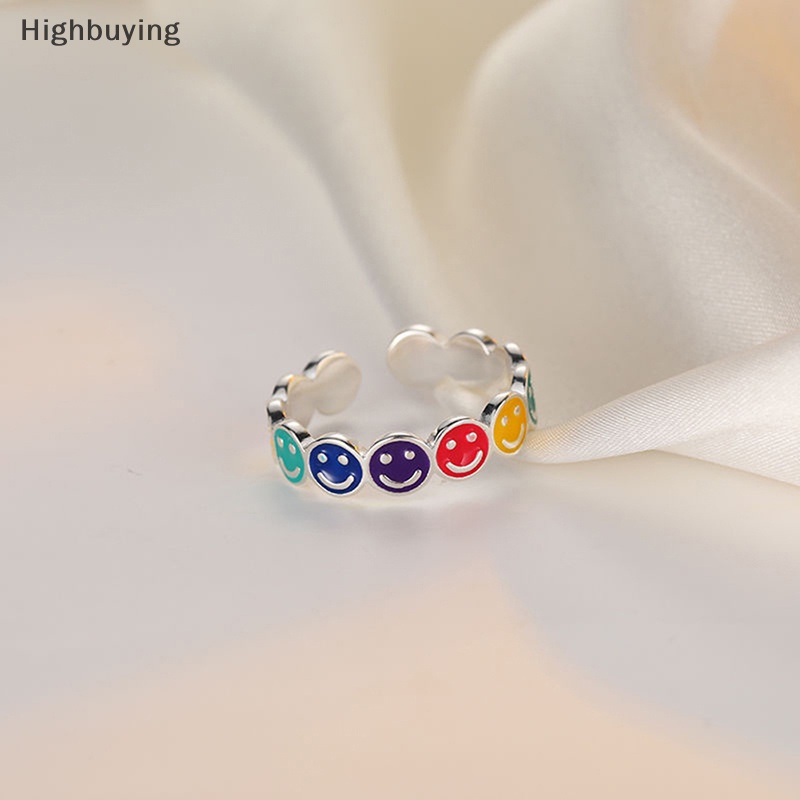 Hbid Wanita Pria Cincin Wajah Senyum Warna-Warni Sederhana Trendi Retro Adjustable Anillos Hadiah Pesta Aksesoris Halus Glory