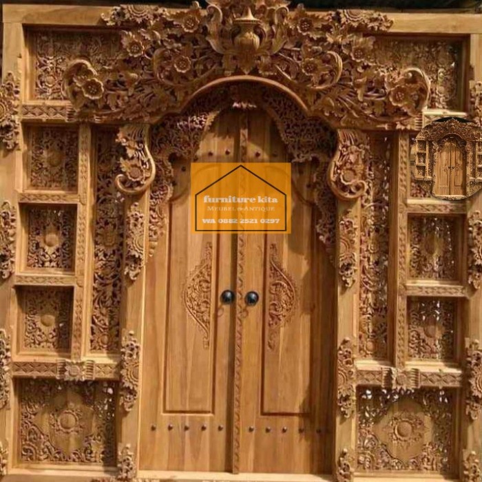 pintu/gebyok ukir kayu jati motif bali - non finishing