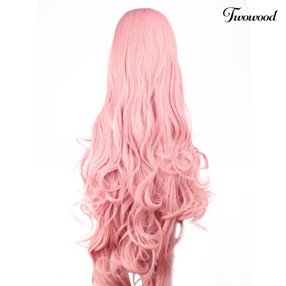 Twowood Pink Natural Wig Keriting Panjang Wanita Fashion Berbulu Sopak Untuk Pesta Cosplay