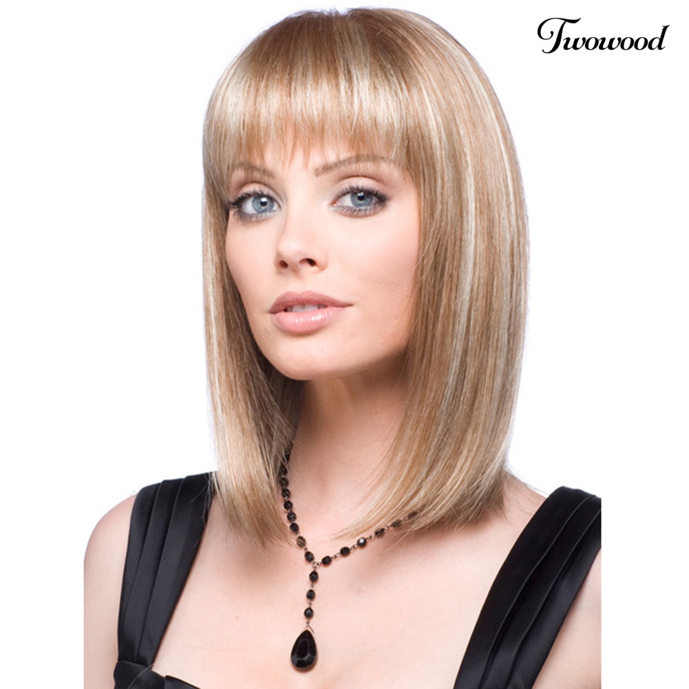 Twowood Fashion Pendek Bob Lurus Poni Wig Wanita Alami Sopak Cosplay Aksesori