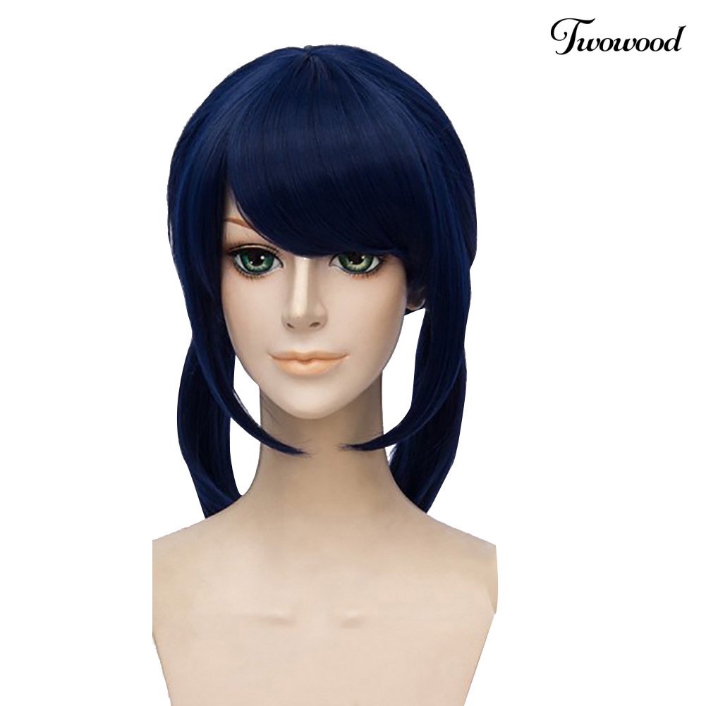 Twowood Stylish Cute 2ikat Rambut Biru Tua Lurus Wig Wanita Cosplay Pesta Sopak