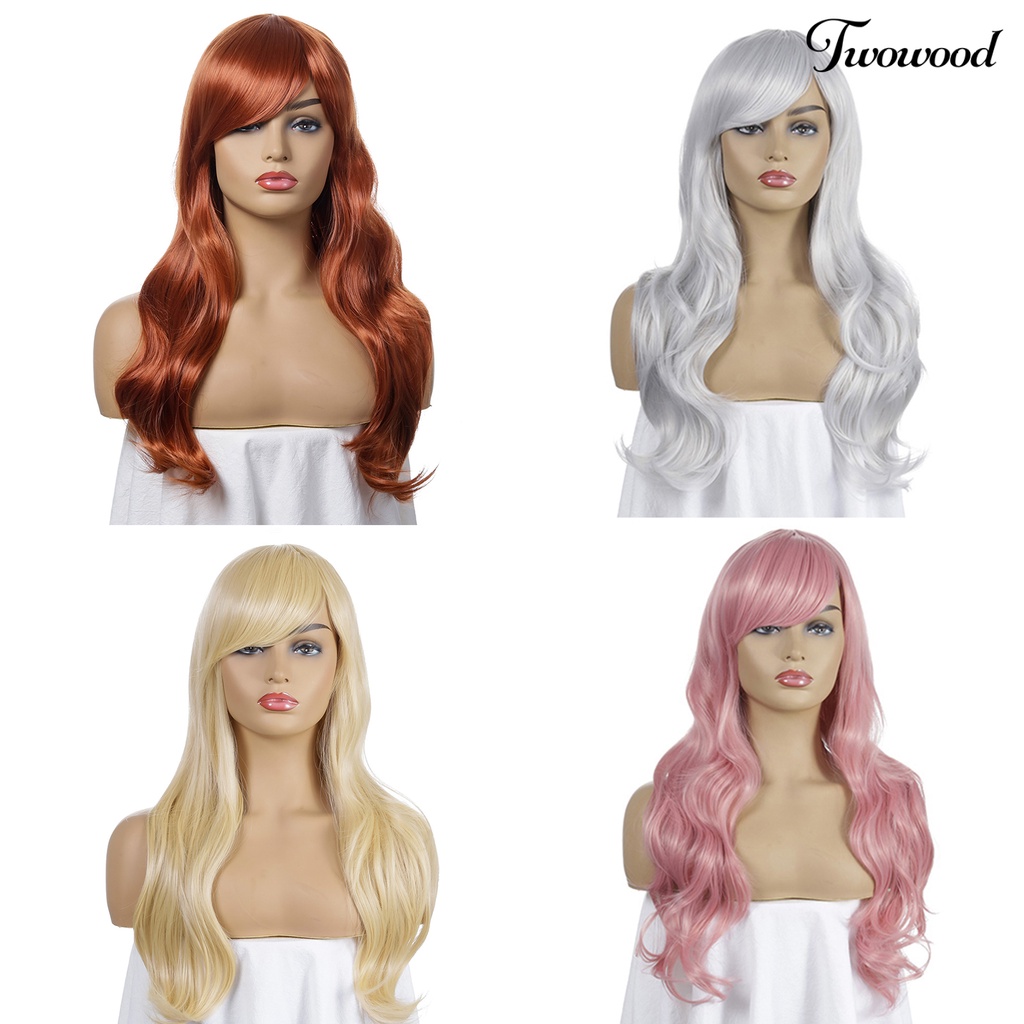 Twowood 70cm Wanita Panjang Bergelombang Poni Rambut Sintetis Wig Anime Cosplay Pesta Sopak