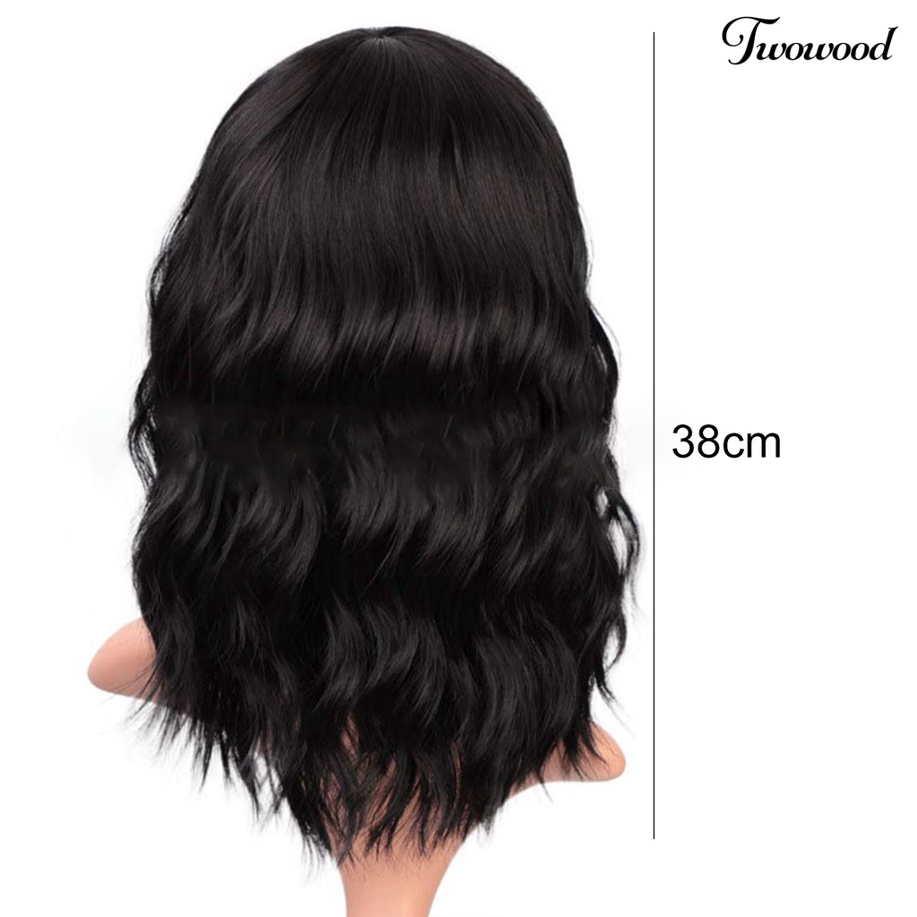 Twowood Wanita Wig Bergelombang Halus Pendek Lady Curly Rambut Palsu Alami Untuk Perempuan