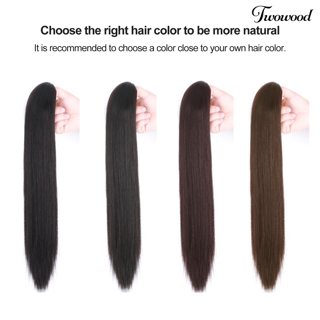 Twowood Wanita Wig Ada Perm Berbulu Tidak Dapat Dijatuhkan Tak Terlihat Rambut Styling Alami Cakar Panjang Klip Tinggi Ponytail Palsu Rambut Lurus Pemodelan Supply