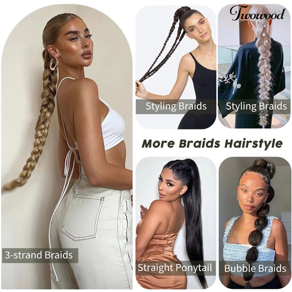 Twowood Wanita Wig Nyaman Dipakai Halus Lembut Berbulu Tidak Simpul Styling Rambut Dikepang Alami Ponytail Ekstensi Wig Panjang Wanita Digunakan