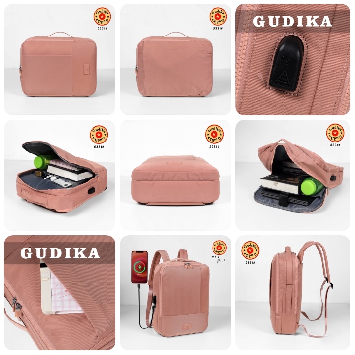 GUDIKA Bag Sefora 5330 ( 2 Fungsi ) Tas Laptop Backpack Ransel Nylon Waterproof 14 15 16 inch with USB Port - Tas Laptop Macbook Selempang Hand Strap - Ransel Kasual Bahan Nilon Anti Air Untuk Outdoor/Travel/Hiking/Sekolah/Hadiah